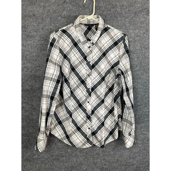 New York & Company Shirt Women’s XL Black/White Plaid Long Sleeve - Picture 2 of 13